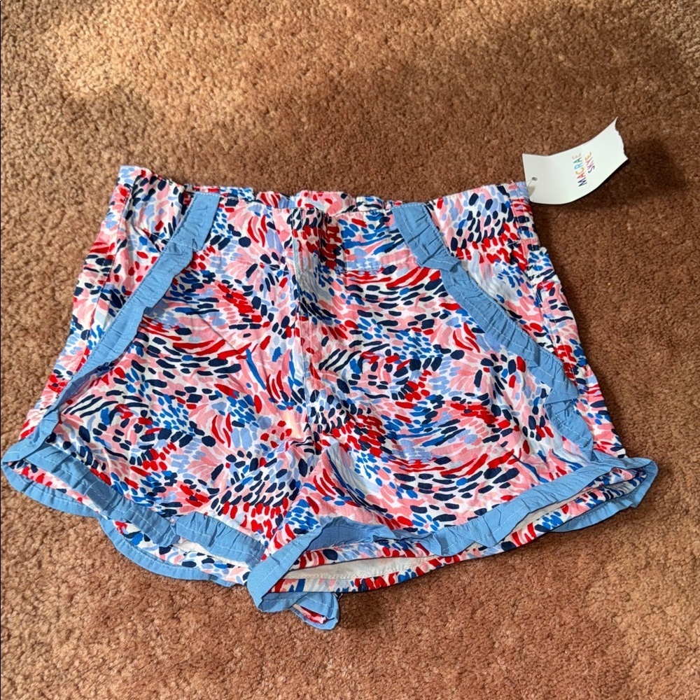 Kids' Patterned Shorts with Blue Trim